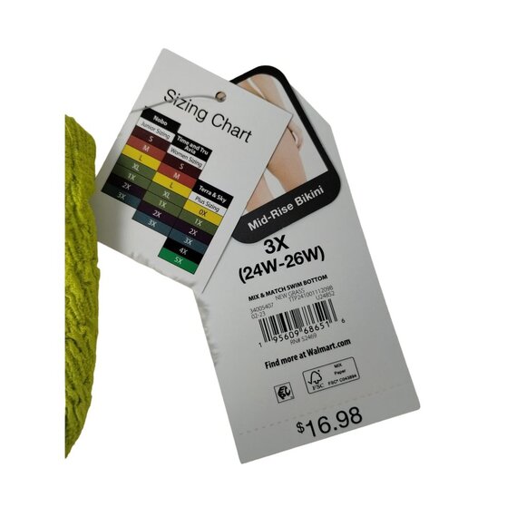 Time and Tru Womens 3X New Grass Mid Rise Bikini Bottoms With Bead Embellishment - Picture 3 of 4